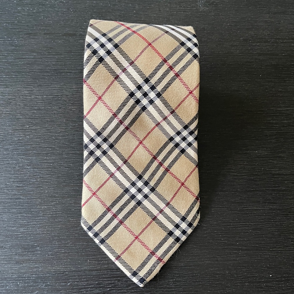 Burberry Beige and Black Plaid Tie